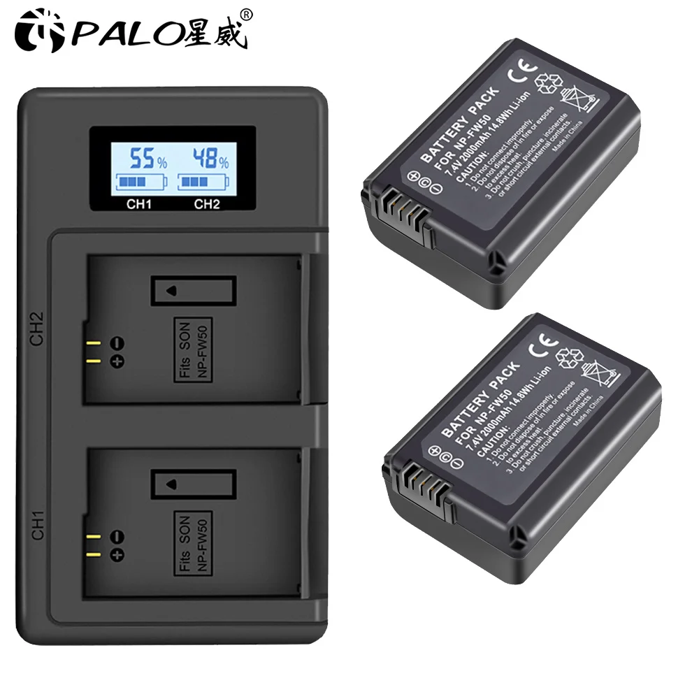PALO 2 шт. 2000 мАч NP-FW50 NP FW50 камера батарея + LCD USB двойное зарядное устройство для Sony Alpha