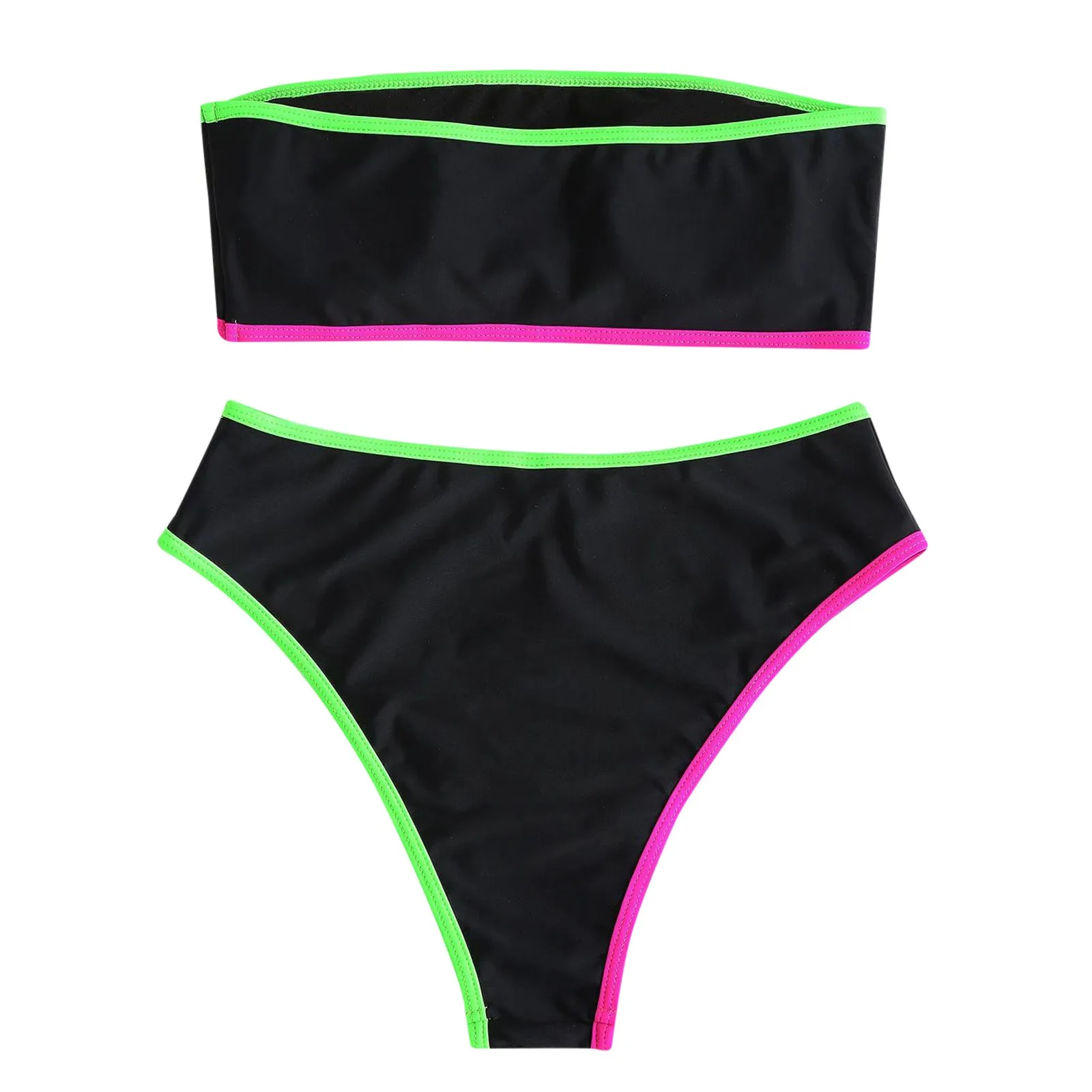 

Womail 2021 Women Stitching Color High Waist Two Pieces Bikini Swimsuit Beachwear swimwear women tankini bathing suit women