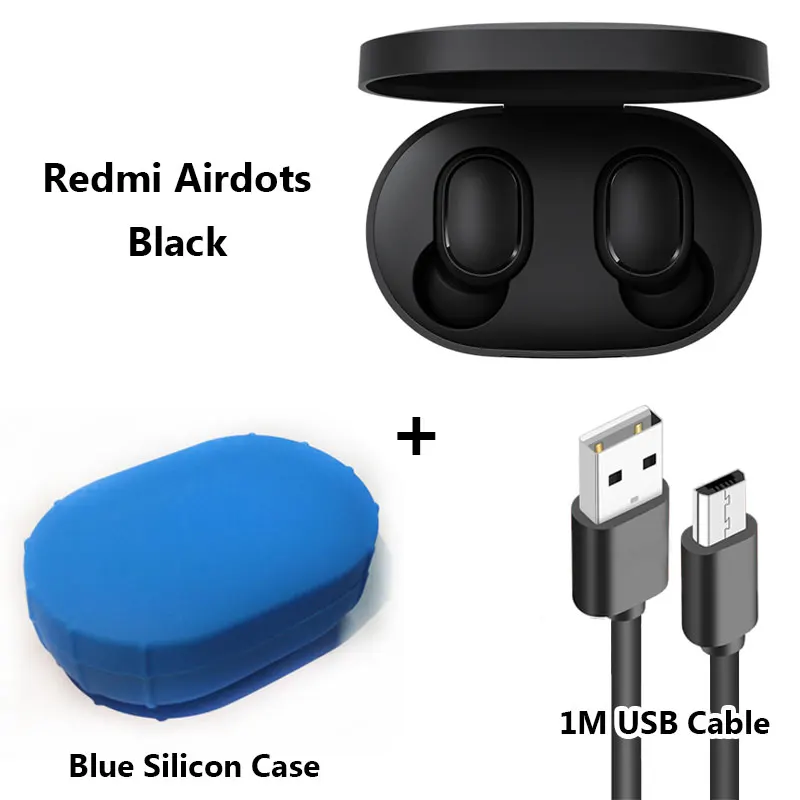 Add Cable Blue Case Xiaomi Redmi Airdots TWS Bluetooth наушники стерео бас Беспроводные Bluetooth 5,0 Eeadphones с микрофоном свободные Наушники управление AI - Цвет: Add Cable Blue Case