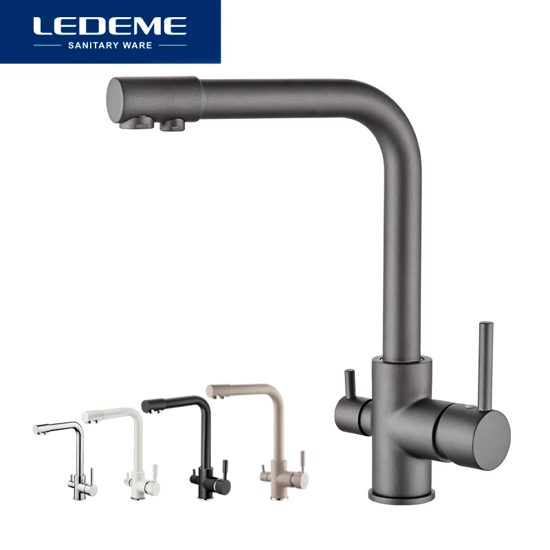 

Водопроводный кран LEDEME, кухонный смеситель с фильтром для питьевой воды, черный цвет, крепление на раковину