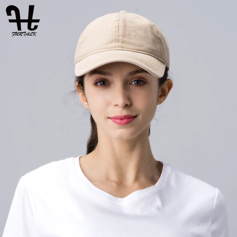 FURTALK Ponytail Baseball Cap for Women Vintage Black Baseball Caps Mens Snapback Hip Pop Cap Washed Cotton Hat for Female