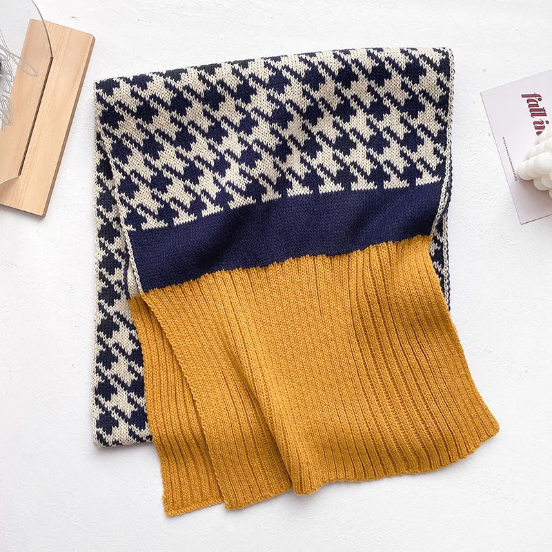 

OMEA Swallow Gird Cashmere Knitted Women Scarf Winter Accessories Fashion Patchwork Red Warm Thick Long Scarf Luxury Shawl Blue