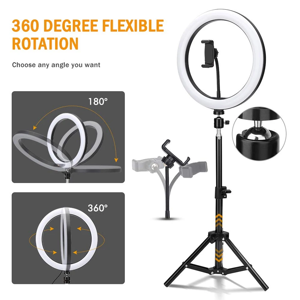 

Led Ring Light with Cell Phone Mobile Holder Ringlight 26 Cm with Tripod Stand Photoshoot Lights Ligth for Stream Photo Studio