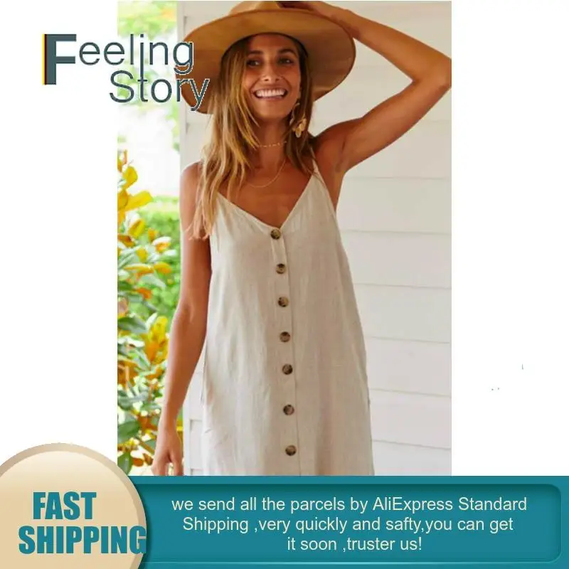 Новинка 2020 хлопковое льняное мини-платье женское однотонное платье без рукавов с