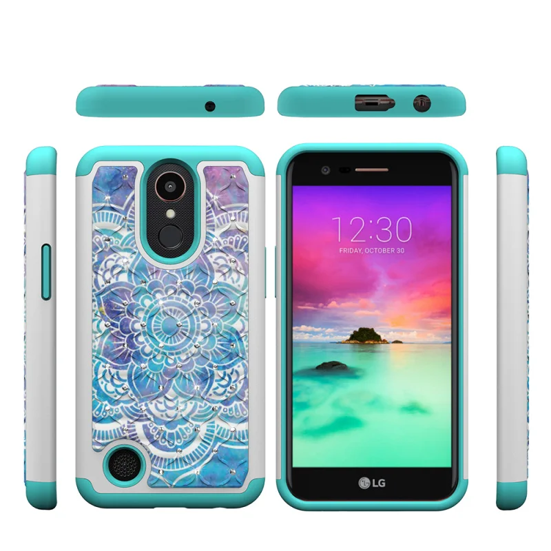 Case for LG K10 2017 Bling Diamond Patterned Dual Layer PC Silicone Hybrid Capa Cover K20 Plus Accessories |