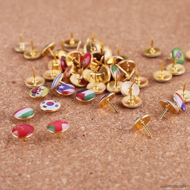 

100pcs/box Map Tacks National Flag Glue Thumbtack Push Pins Notice Board Markers Office School Supply M20 21 Wholesales