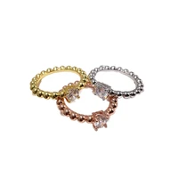 single cubic zirconia one row beads gold color silver color rose gold color rings for women