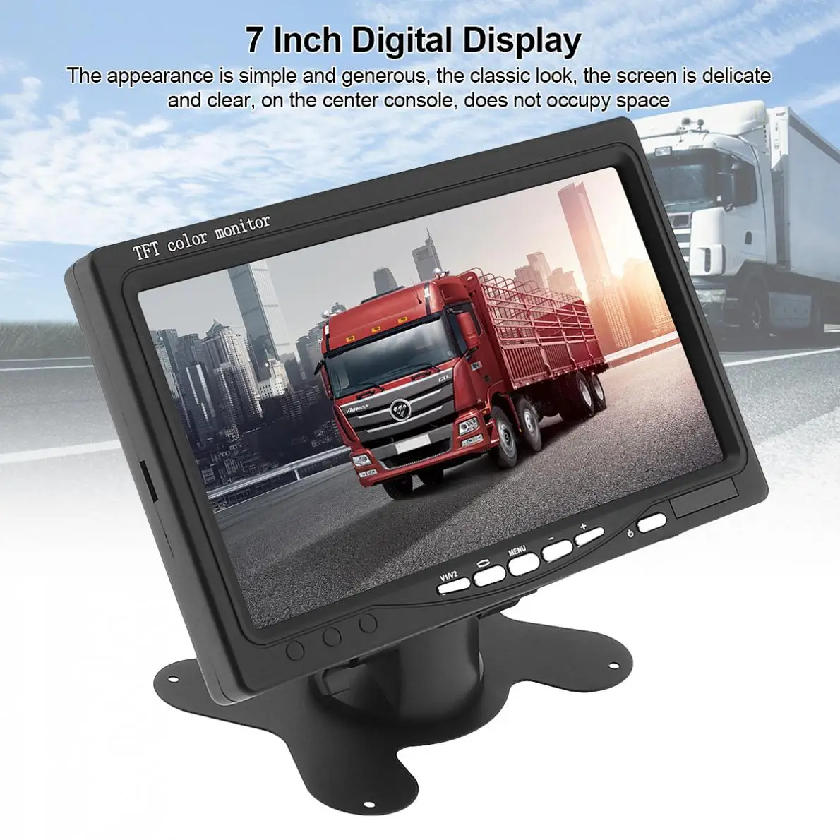 7-дюймовый HD 1024x600 TFT LCD Автомобильный монитор заднего вида с 2 видеовходами DVD VCD для
