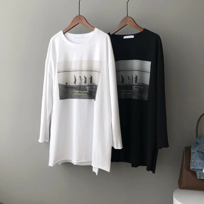 

JCHB 2021 Women's T-shirts Korean Style Oversized T-shirt Long Sleeve Top Female White Clothing Spring Camisetas De Mujer Pph39