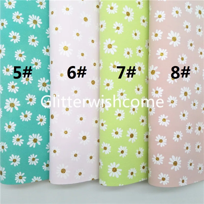 Ткань Glitterwishcome 21x29 см Размер A4 с принтом цветов маргариток на замшевой