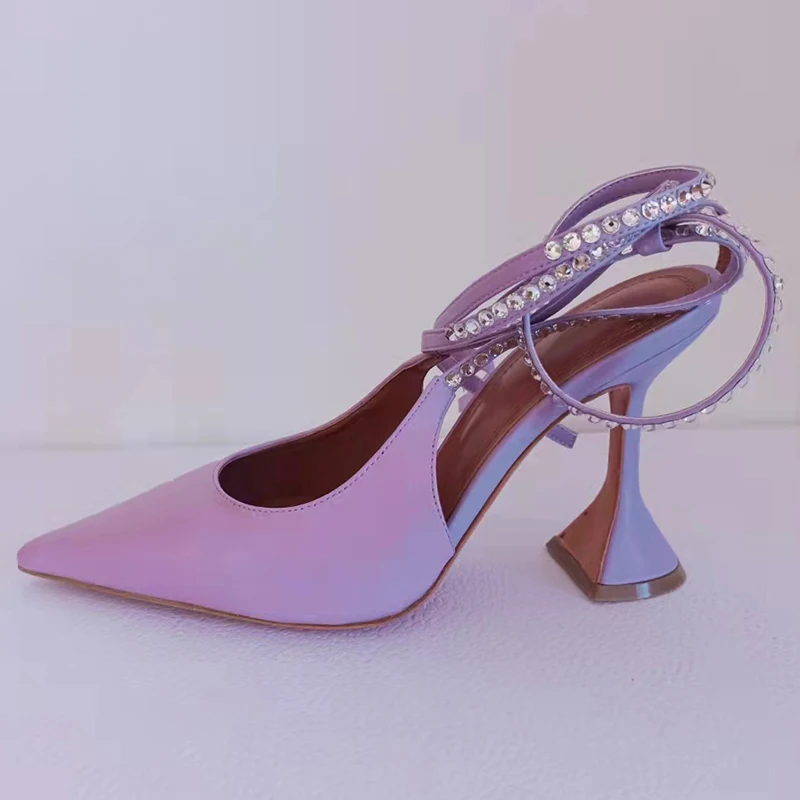 

2021 Pointed Toe summer shoes real leather Cup High Heel Pumps Women Crystal Ankle Cross Strappy Sandals Sexy stilettos