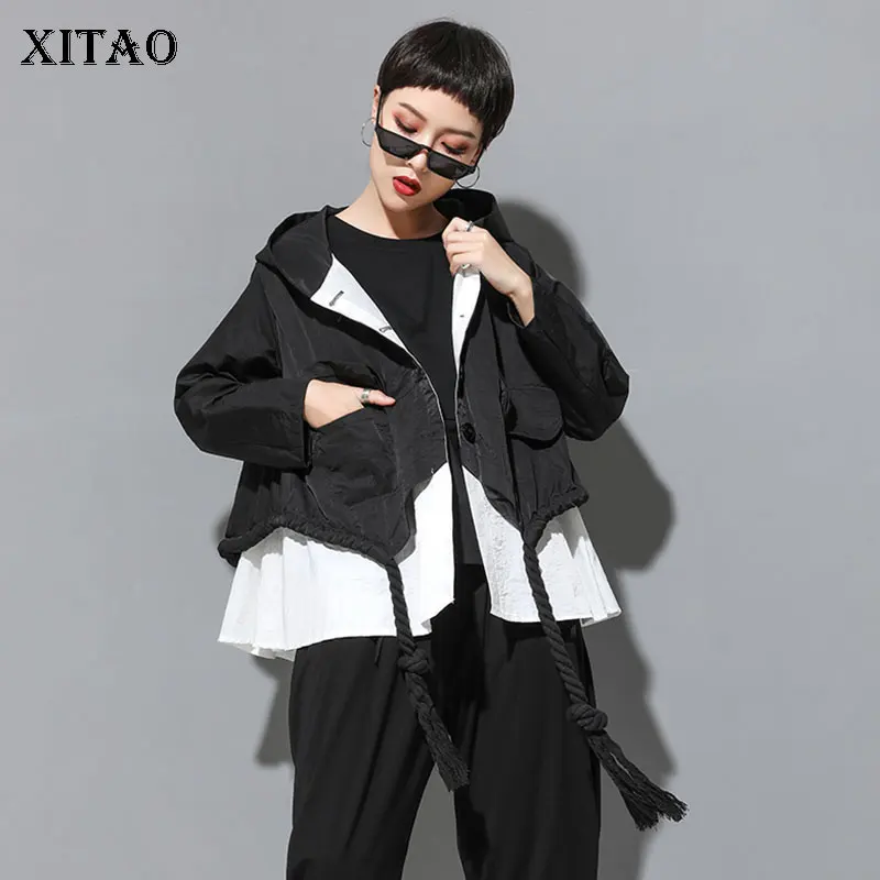 Женская куртка с капюшоном XITAO черная Свободная из 2 предметов в Корейском стиле