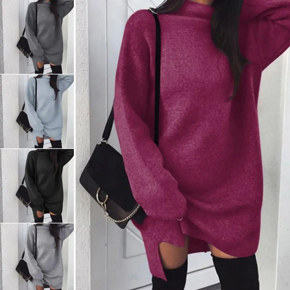 Женские свитера платье зима-осень Свободный вязаный свитер с длинным рукавом