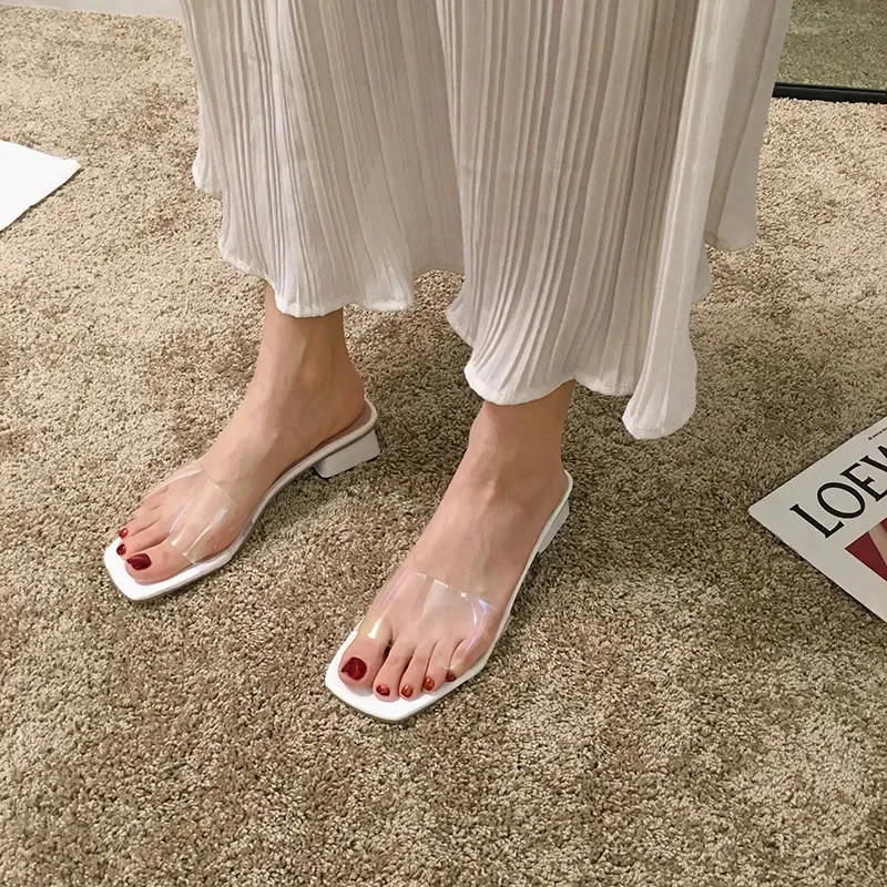 

Женские туфли-лодочки без задника, с квадратным носком, розовые, белые, желтые, для вечеринок, для лета, прозрачные высокие каблуки