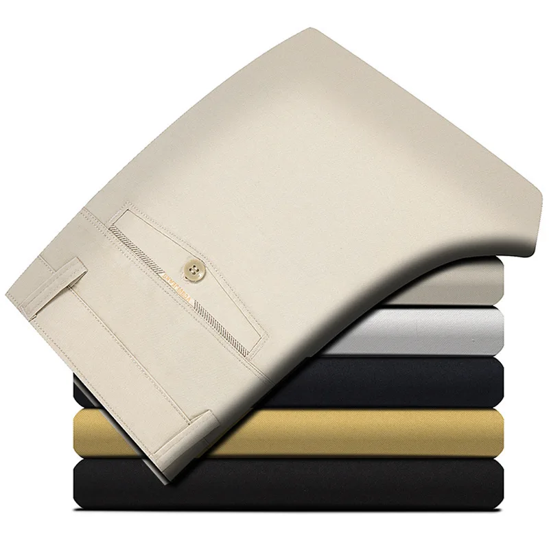 

Новинка 2020, модные облегающие прямые брюки, мужские повседневные хлопковые мужские брюки, Классические деловые летние тонкие брюки