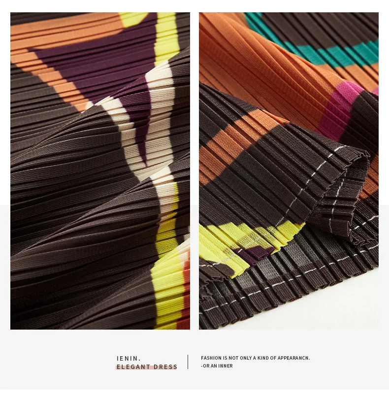 

LANMREM summer new pleated Dresses famale 2021 fashion contrast color patchwork printed O-neck three-quarter sleeve dress YJ324