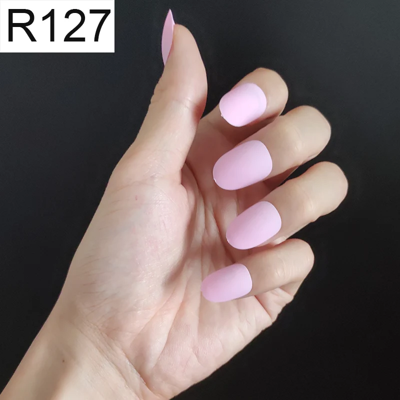 R127 Round x 1PC 24 шт./компл. стилет балерина гроб круглый овальной формы с полным покрытием матовая накладные ногти для ног, мягкая на ощупь, накладные ногти искусственные ногти Нейл Арта, набор - Цвет: R127 Round x 1PC