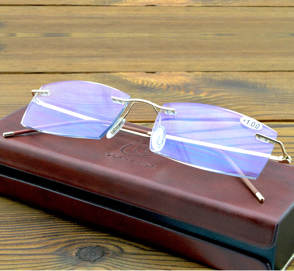 Titanium Alloy 15 Layers Coated Medical Silicone Nose Pads Antislip Temple Rimless Frame Reading Glasses +0.75 +1 +1.25To+4