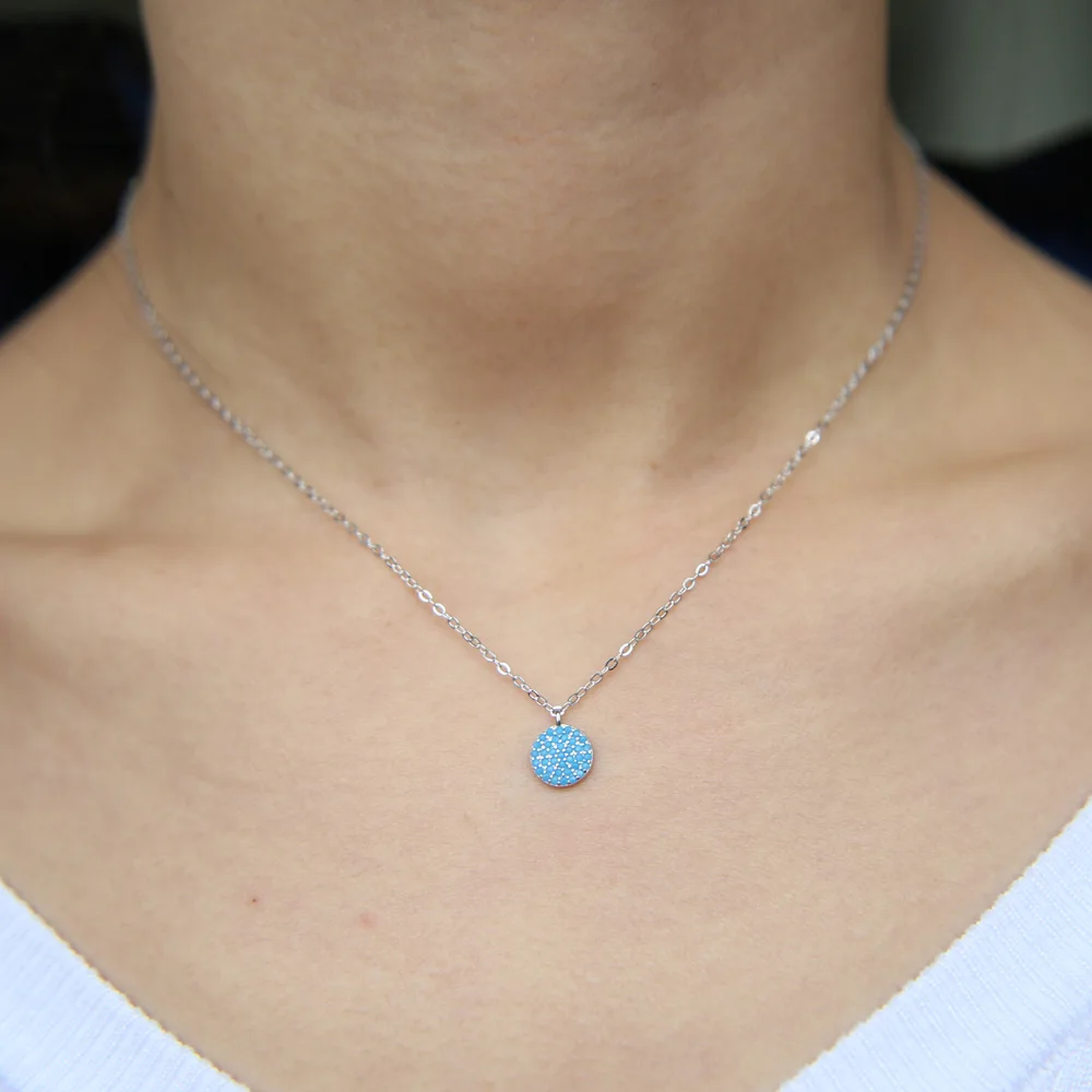 Женское длинное ожерелье из серебра 925 пробы изысканное с очаровательным голубым