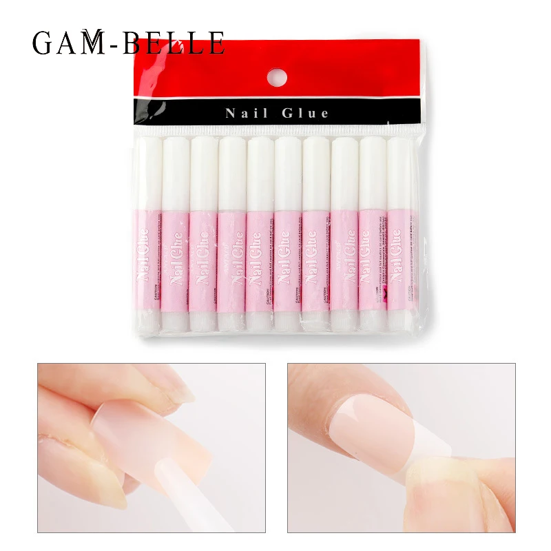 

GAM-BELLE 10Pcs 2g Mini Nail Glue Super Strong Adhesive Fast Dry Fake Nail Art Accessories Tool Acrylic Glue for Rhinestones