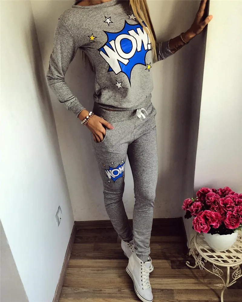 

Donsignet Women's Suit New Fashion Round Neck Pullover Solid Color Letter Printing Long-sleeved Trousers Sports Two-piece Sets
