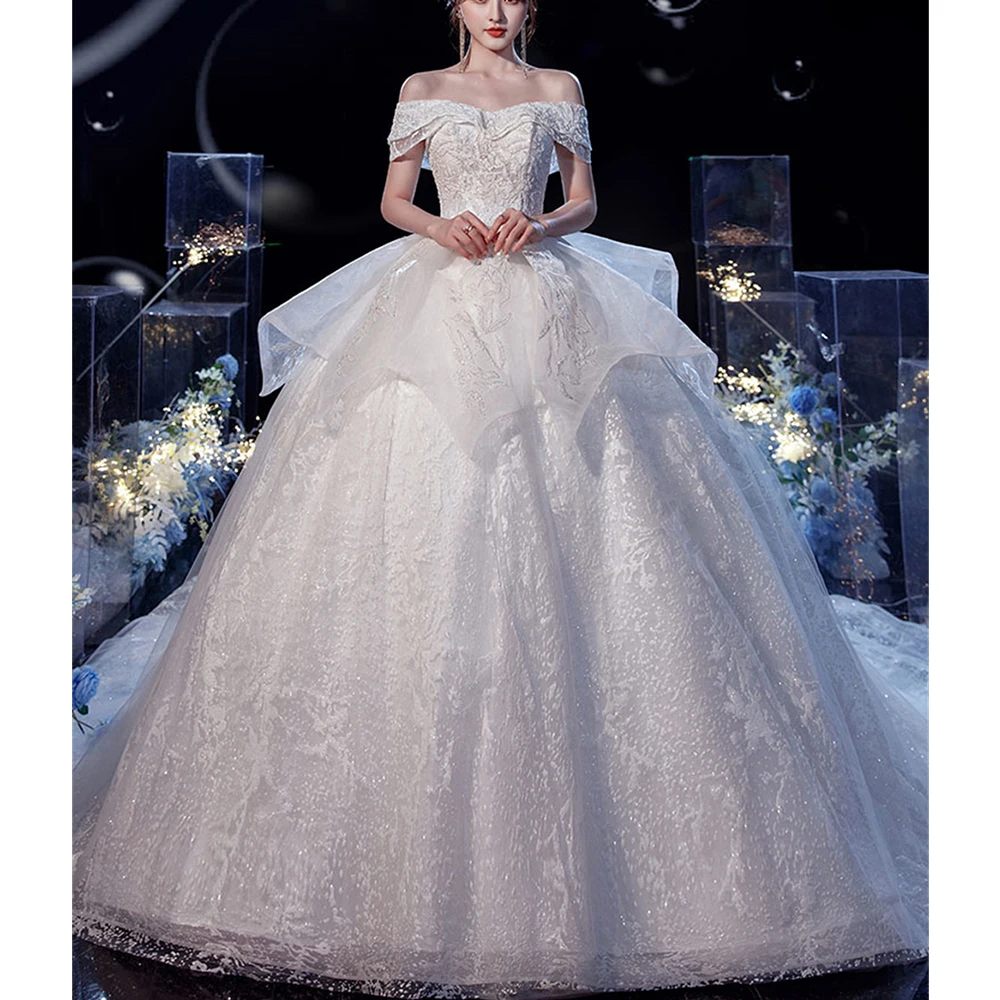 

Dioflyusa Custom Plus Size Sliver White Boat Neck Bride Gown 2021 Romantic Luxury Sexy Lace Princess Floor Length Wedding Dress