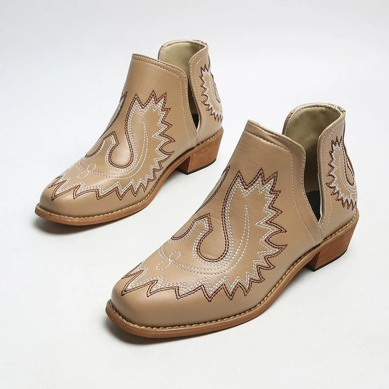 

Women Autumn PU Leather Deep V-mouth Ankle Thick Heel Pointed Western Cowboy Boots Are Fashionable and Versatile Women's Shoes