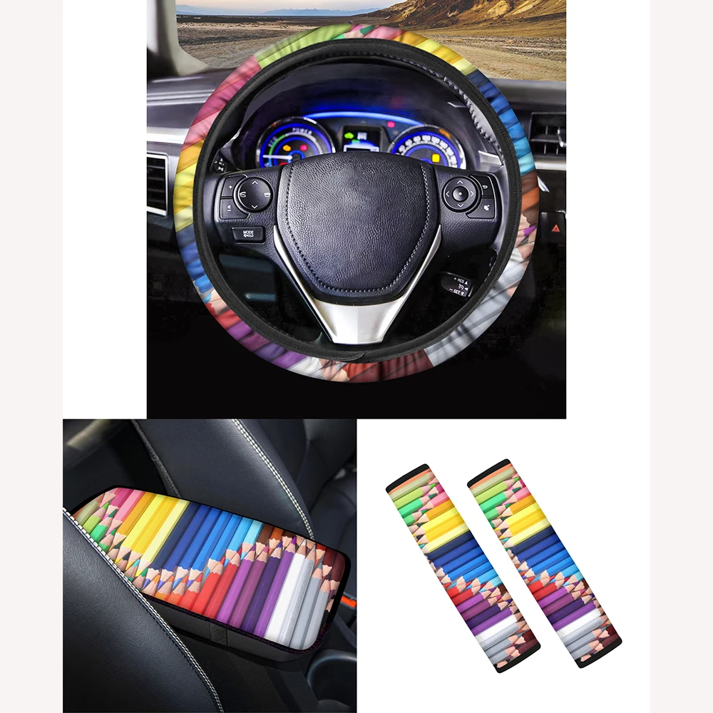 

Pinup Angel Color Lead Design 4pcs/Set Car Seatbelt Pads Car Steering Wheel Hot Car Center Console Seat Box for Women Men