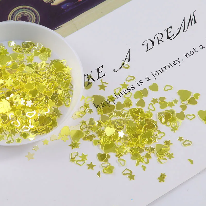 Transparent Yellow 10 г/упак. многозвездное сердце 3-6 мм прозрачные цветные блестки для ногтей пайетками для дизайна ногтей, Дамский маникюр, свадебные конфетти украшения - Цвет: Transparent Yellow