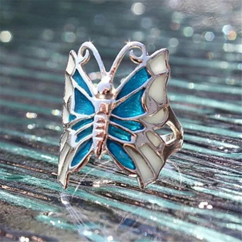 Креативное серебряное кольцо с бабочкой для женщин светящееся ночного темного