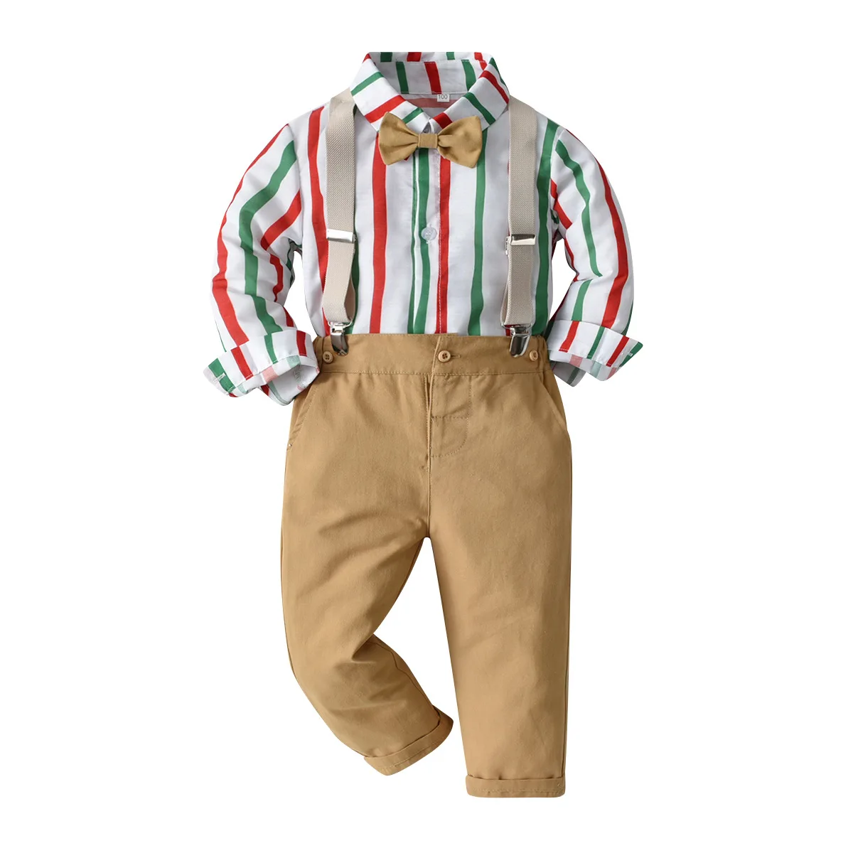 

Boys Clothing Sets Springs Autumn New Kids Boys Long Sleeve Stripe Bowtie Tops+Suspender Pants Casual Clothes Christmas Outfit