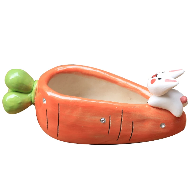 

Carrot Rabbit Flower Pot Succulent Plant Ceramic Flower Pot Cartoon Animal Vegetables Vase Sculpture Home Decor A723