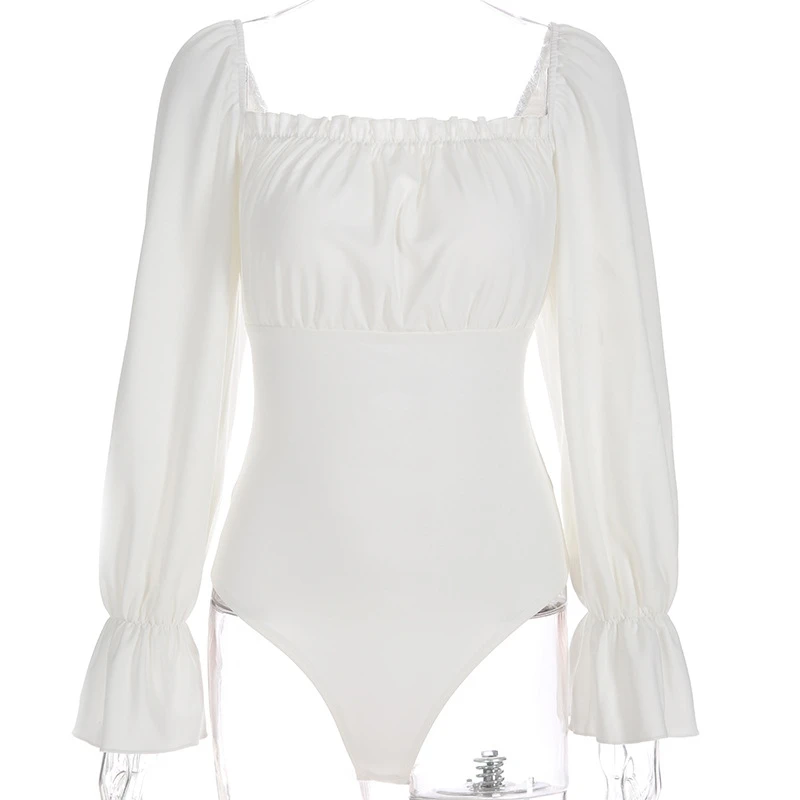 

Sexy Bodysuit Jazz Dance Costumes Women Nightclub Bar DJ DS Performance Wear Bandage Bow Backless Puff Sleeves One-Piece DQS2612