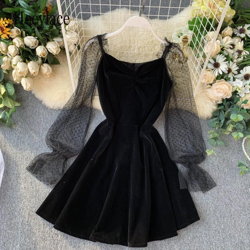 Черное рождественское сексуальное вечернее платье женское осеннее Сетчатое