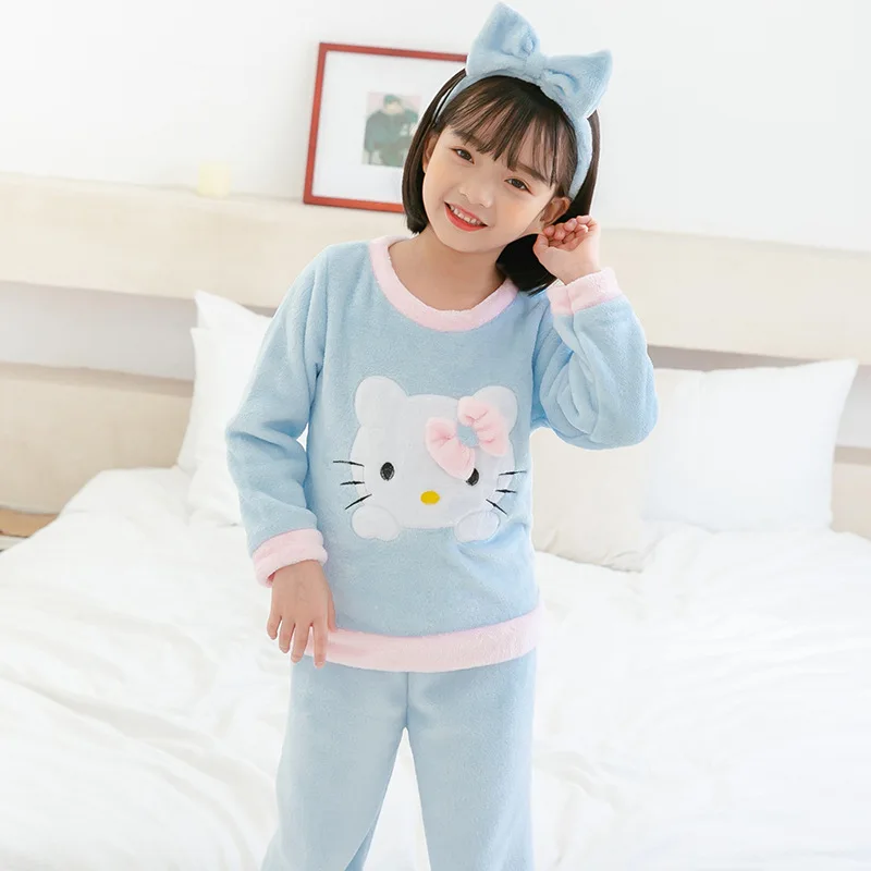 

2020 Winter Kids Pajamas Sets Warm Pyjamas For Girls Thicken Girls Sleepwear Flannel 4-8 Years Fleece Baby Cartoon Underwear Set