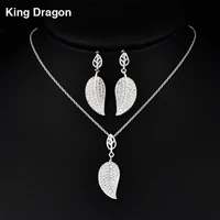 gorgeous leaf cubic zirconia necklace earrings sets white gold color for women party jewelry gift adjustable chain czs 8017