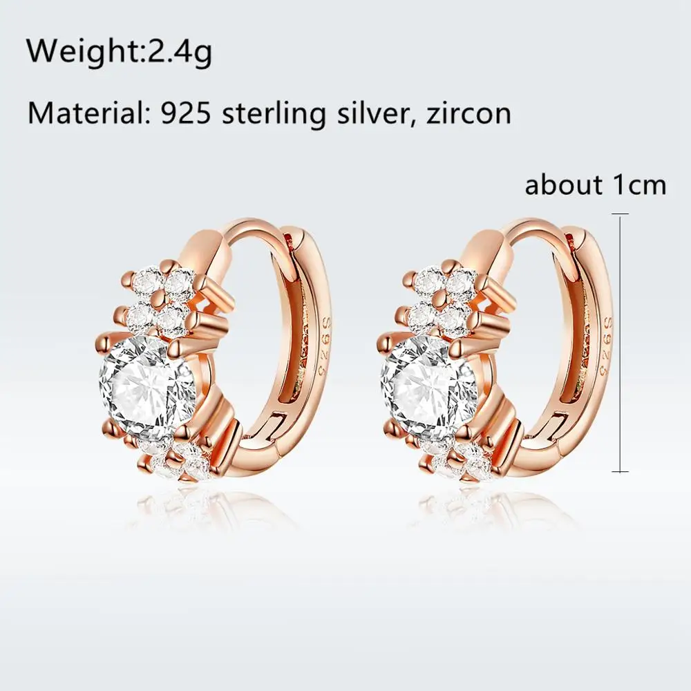 Rose Gold Stud Earrings for Women Zircon 925 Sterling Silver Designer Luxury Jewelry Boucle D'oreille Femme Fashion Accessories |