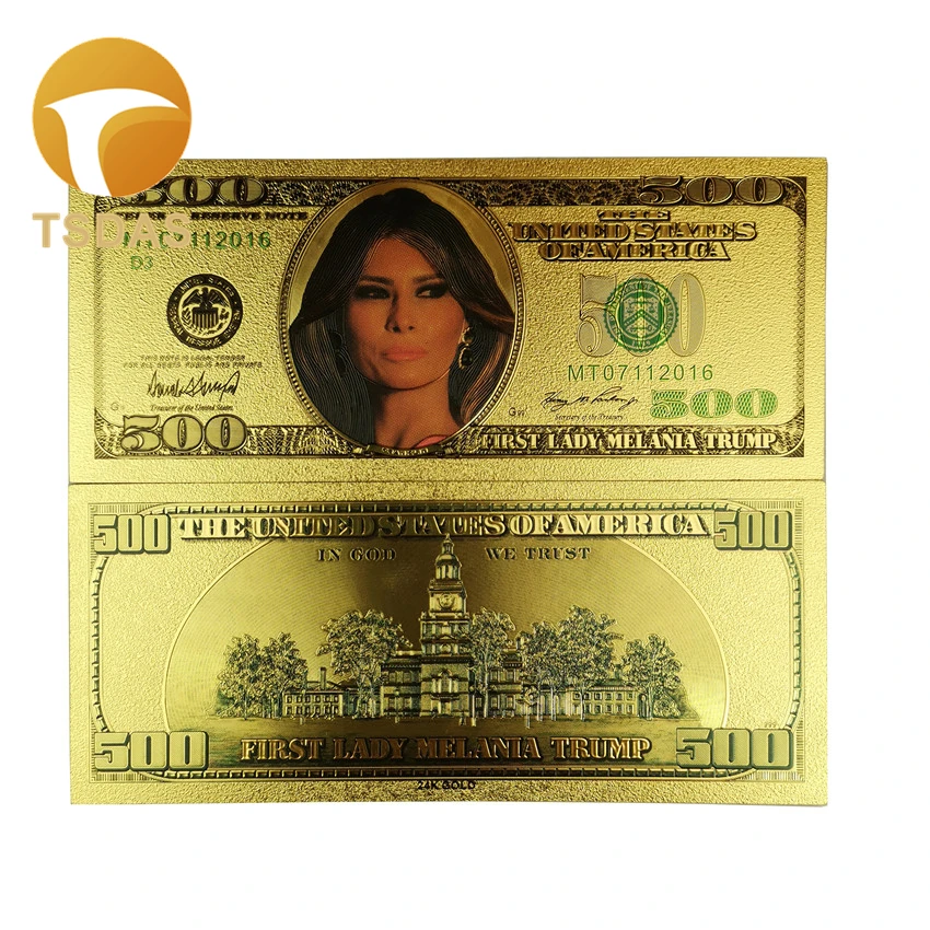 Banknotes 500 Dollars Melanie Trump Gold Decoration Commemorative Notes Collection Home Decoration 24K Gold Plated Dollars - Цвет: 2