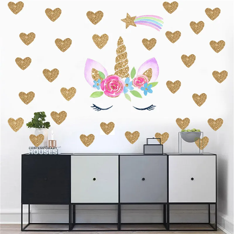 Украшение в виде единорога стикер на стену форме сердца для детской комнаты