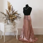 Женская длинная юбка-русалка, блестящая юбка цвета розового золота на молнии для подружки невесты, 2020
