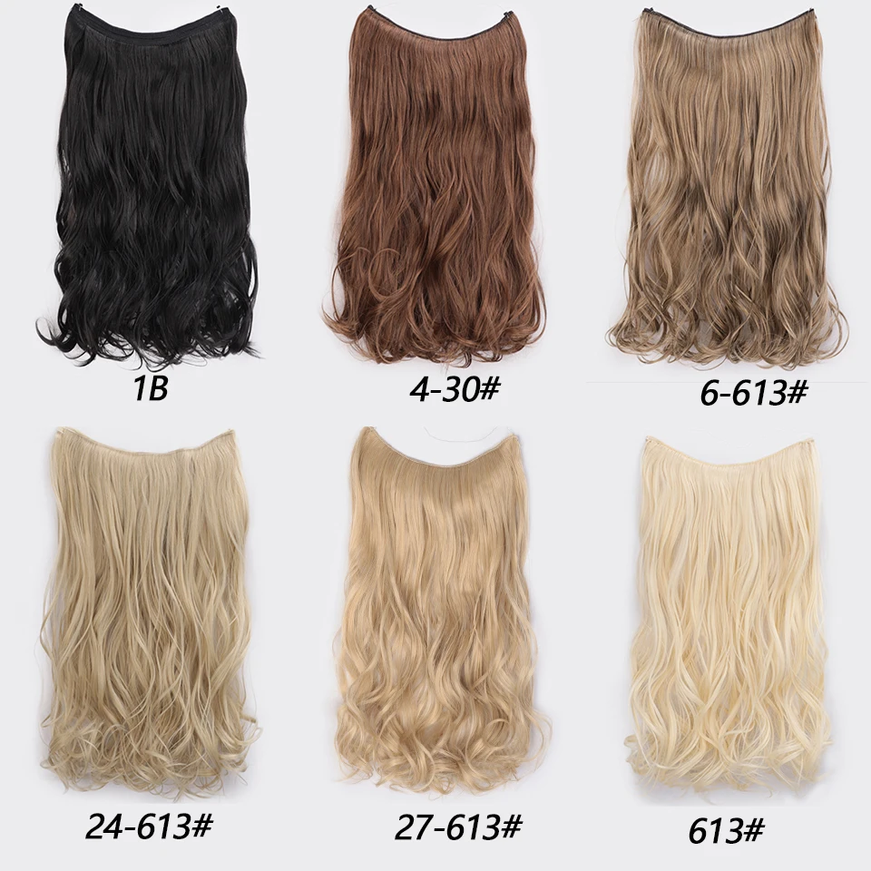 

I's a wig 22'' Invisible Wire in Hair Extensions Secret Fish Line Hairpieces Long Wavy Real Natural Synthetic