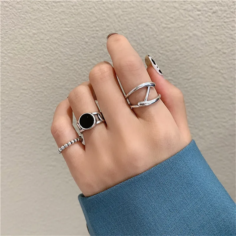

Three-piece Metal Geometry Opening Ring South Korea Fashion Hip-hop Punk Rock Wind Retro Ring Women Jewelry Accessories