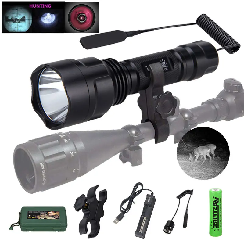 

Infrared Tactical Hunting Flashlight 850NM 940NM Night Vision illuminator Torch LED Flashlights+18650+Charger+Mount+Switch+Box