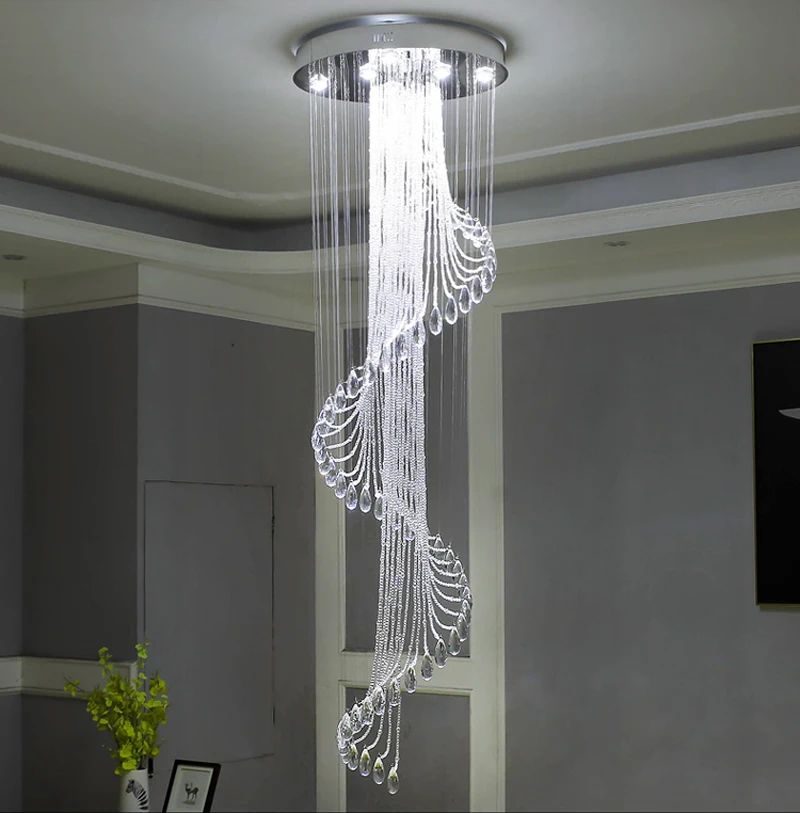 

Modern Luxury Large Crystal Chandelier K9 Crystal Stair Spiral Light Fixtures Creative LED Chandeliers Lamp Hotel Villa