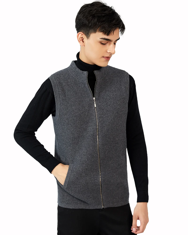 

Zhili Men's 100% Cashmere Stand Collar Zipper Sleeveless Knitted Cardigan Sweater Vest Outwear Jackets & Coats