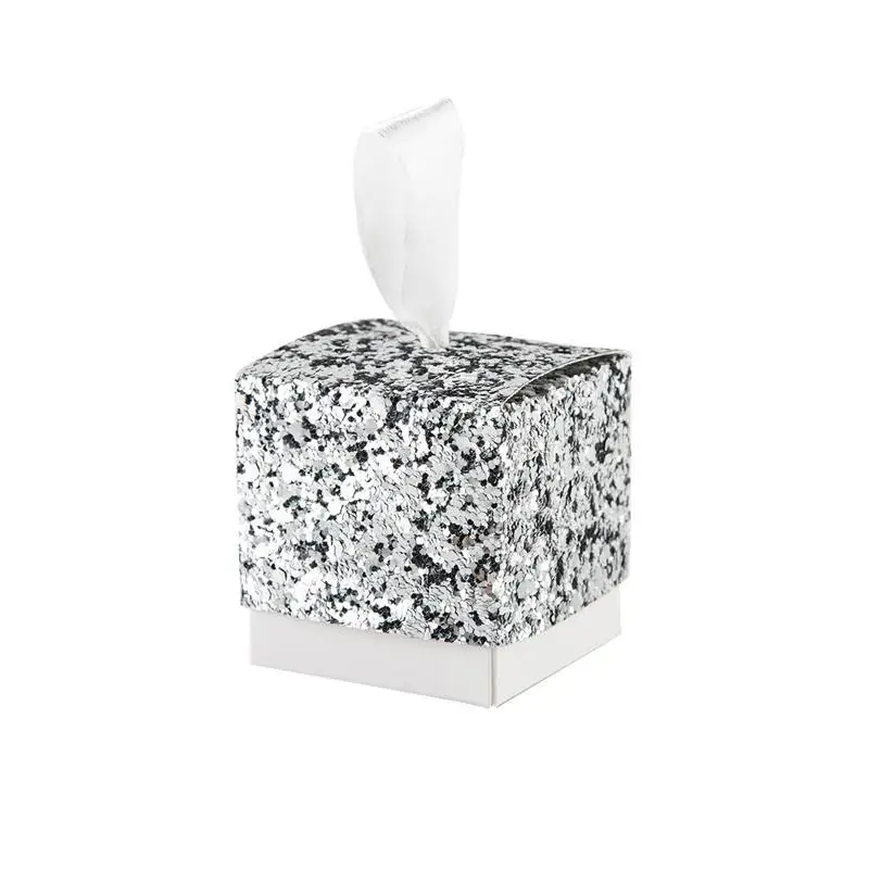 

25Pcs Sparkle Candy Box DIY Paper Wedding Favor Box Bridal Shower Baby Birthday Party Candy Sugar Gift Boxes (Silver)