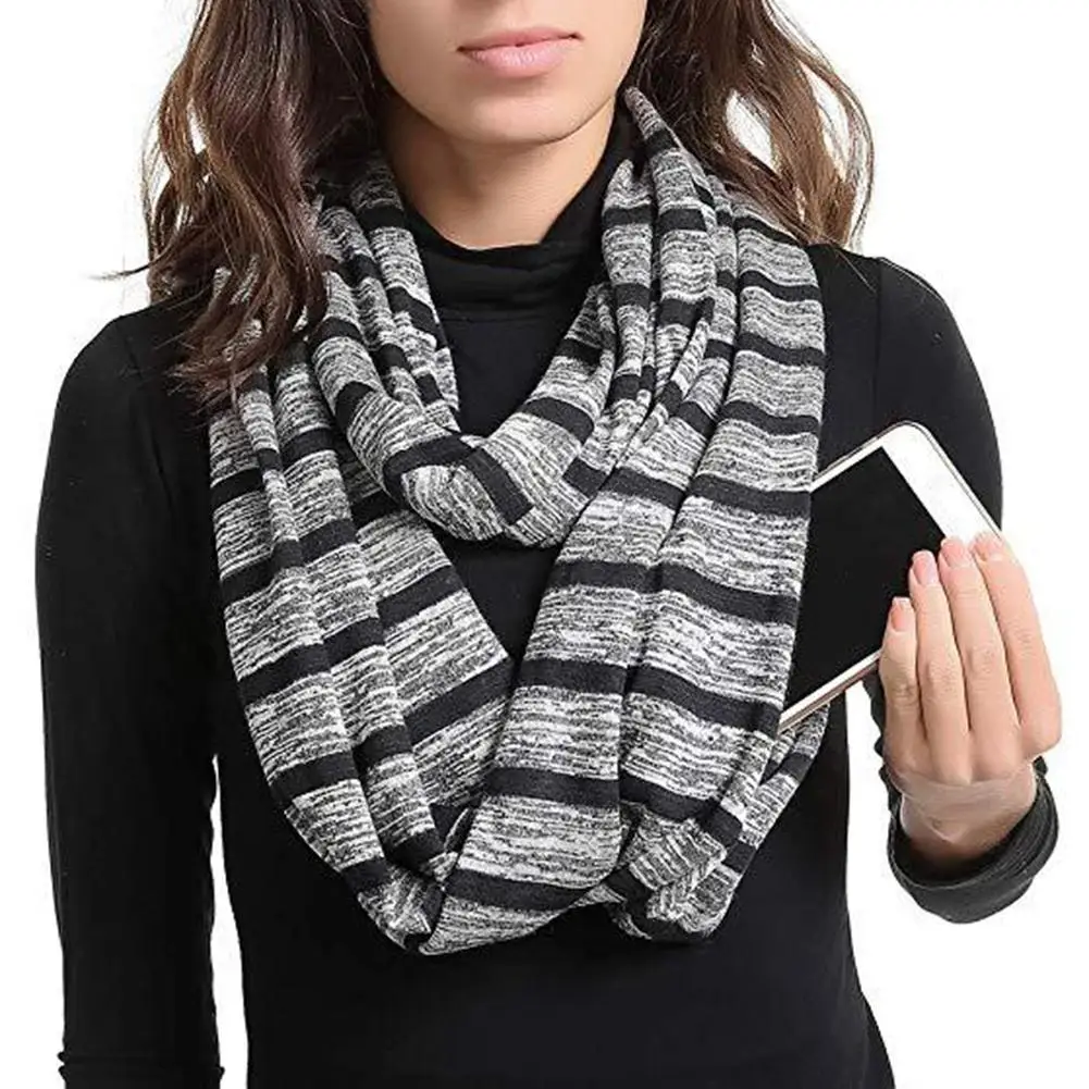 Модный унисекс полосатый узор эластичный Infinitify шарф обертывание карман на