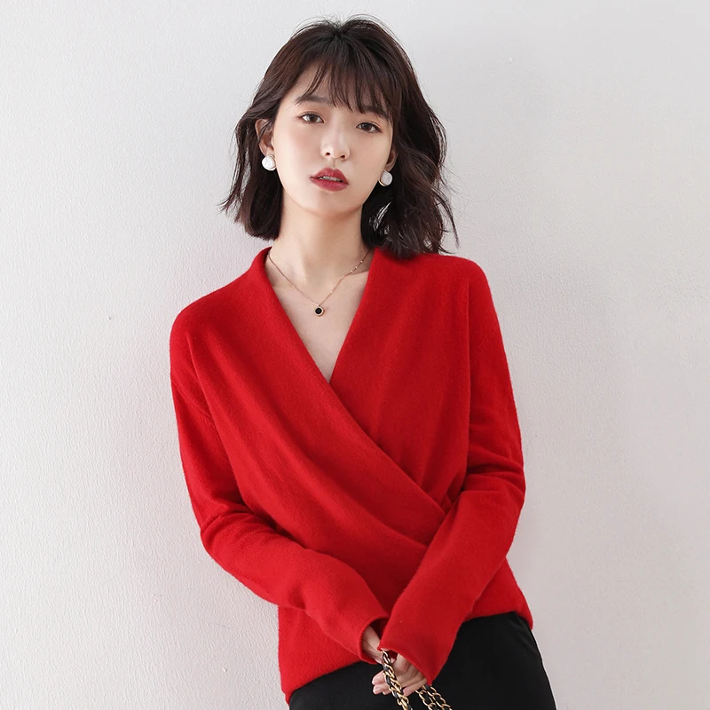 Женский трикотажный кашемировый свитер однотонный шерстяной вязаный джемпер с