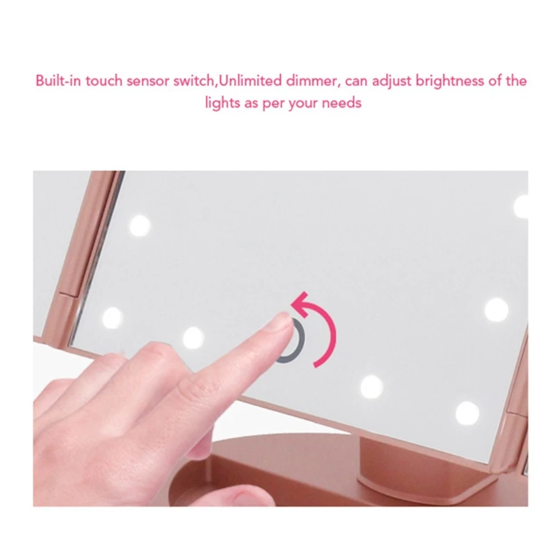

2021 New Three-Sided Folding 22 LED Lights Makeup Fill Light Mirror Tri-Fold Touch Screen