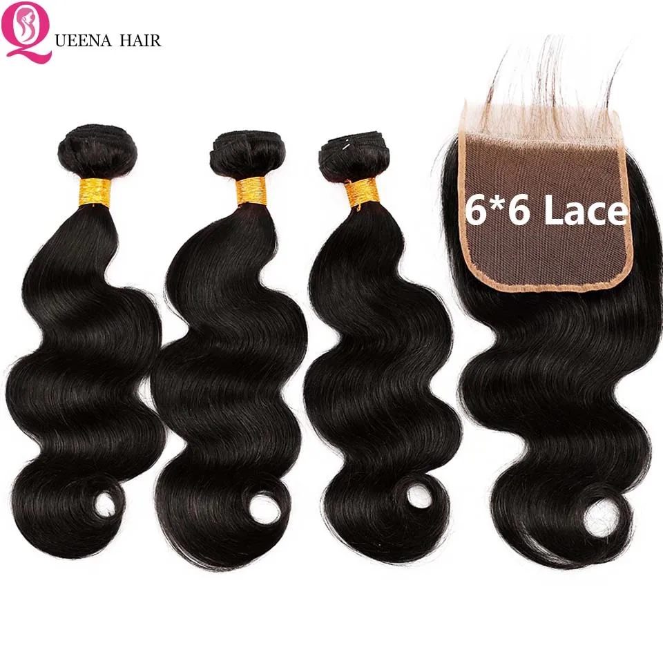 Raw Indian Hair Bundles With Closure 6*6 Lace Closure With Bundles Body Wave Human Hair Bundles With Closure 2/3/4 Bundles Deal